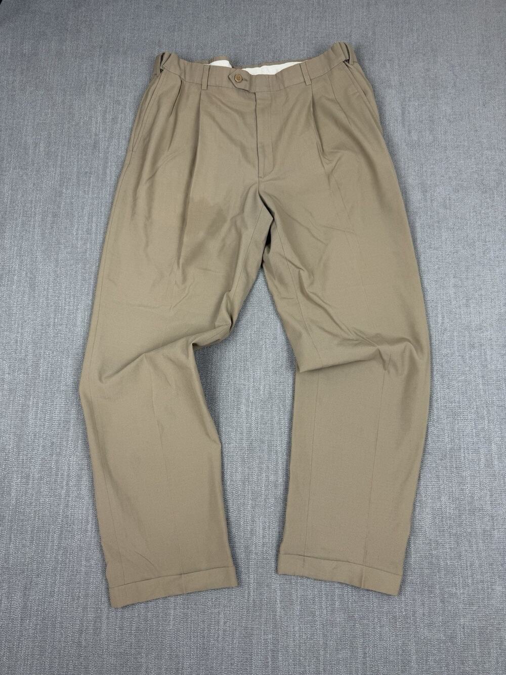 Palm Beach Reflex Mens 36x31 Khaki Pleated Dress Pants Cuffed Classic Fit